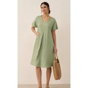 chinese dress ladies 100% Linen Natural Summer V-Neck Dress ALEXA – LINTICO